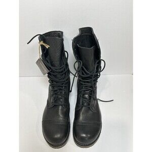 Vintage Shoes Company Black Leather Combat Boots Military Cap USA Men 9.5